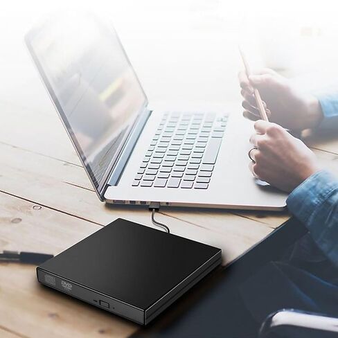 مشغل أقراص DVD خارجي USB من Kedoo لأجهزة الكمبيوتر المحمول USB 2.0 متوافق مع أنظمة متعددة (أسود). in Saudi Arabia