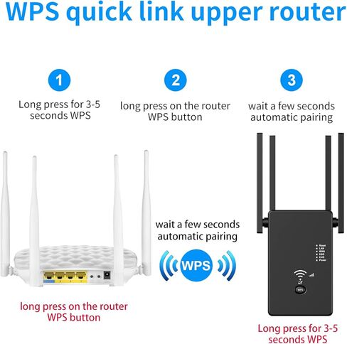 PAKESI WiFi Extender Signal Booster, 4 Antennas 360° Degree Full Coverage WiFi Extender Signal Amplifier,with AC1200 Dual Band Wireless Signal Booster,Coverage up to 2640sq.ft and 25 Devices in Kuwait