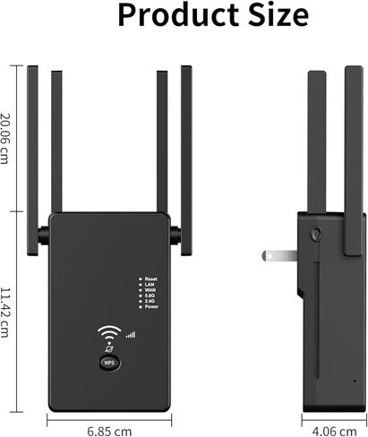 PAKESI WiFi Extender Signal Booster, 4 Antennas 360° Degree Full Coverage WiFi Extender Signal Amplifier,with AC1200 Dual Band Wireless Signal Booster,Coverage up to 2640sq.ft and 25 Devices in Kuwait