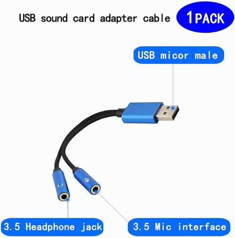 بطاقة صوت USB rgzhihuifz، مقبس USB إلى الصوت، مقبس سماعة رأس وميكروفون USB-A إلى 3.5 مم أنثى TRS، بطاقة صوت ستيريو خارجية لأجهزة PS4، PS5، الكمبيوتر الشخصي، Mac، الكمبيوتر المحمول، أجهزة الكمبيوتر المكتبية، سماعة الرأس والمزيد (5.8 بوصة) in Saudi Arabia