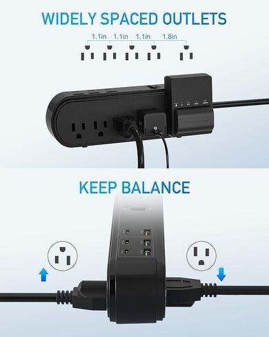 PD 20W USB C Power Strip Surge Protector, 10 Outlets and 3 USB C &3 USB A Ports, 6ft Extension Cord, Overload Protection, Desktop High-Speed Charging Station Power Bar for iPhone 14, 1875W/15A, 4500J in Kuwait