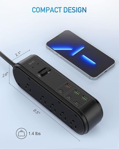 PD 20W USB C Power Strip Surge Protector, 10 Outlets and 3 USB C &3 USB A Ports, 6ft Extension Cord, Overload Protection, Desktop High-Speed Charging Station Power Bar for iPhone 14, 1875W/15A, 4500J in Kuwait