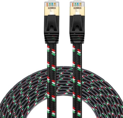 كابل إيثرنت SNANSHI Cat 7 بطول 30 قدم من النايلون المضفر Cat7 لشبكة الإنترنت المسطحة LAN كبل تصحيح SSTP محمي مطلي بالذهب كابل تصحيح شبكة إيثرنت للمودم وجهاز التوجيه والطابعة والكمبيوتر وPS4 وXobx in Kuwait