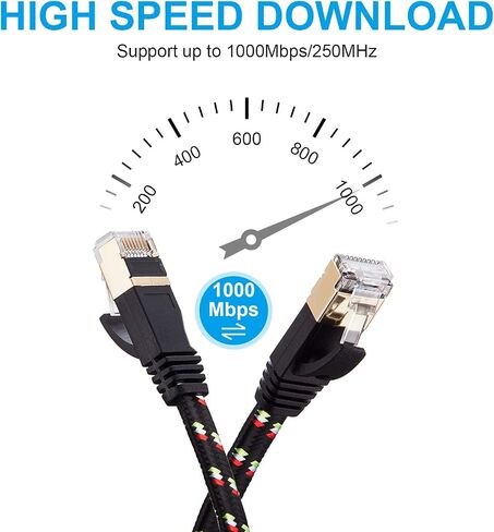 كابل إيثرنت SNANSHI Cat 7 بطول 30 قدم من النايلون المضفر Cat7 لشبكة الإنترنت المسطحة LAN كبل تصحيح SSTP محمي مطلي بالذهب كابل تصحيح شبكة إيثرنت للمودم وجهاز التوجيه والطابعة والكمبيوتر وPS4 وXobx in Kuwait