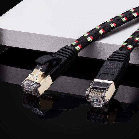 كابل إيثرنت SNANSHI Cat 7 بطول 30 قدم من النايلون المضفر Cat7 لشبكة الإنترنت المسطحة LAN كبل تصحيح SSTP محمي مطلي بالذهب كابل تصحيح شبكة إيثرنت للمودم وجهاز التوجيه والطابعة والكمبيوتر وPS4 وXobx in Kuwait