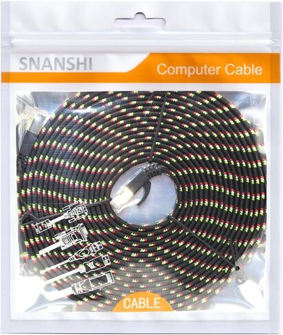 كابل إيثرنت SNANSHI Cat 7 بطول 30 قدم من النايلون المضفر Cat7 لشبكة الإنترنت المسطحة LAN كبل تصحيح SSTP محمي مطلي بالذهب كابل تصحيح شبكة إيثرنت للمودم وجهاز التوجيه والطابعة والكمبيوتر وPS4 وXobx in Kuwait