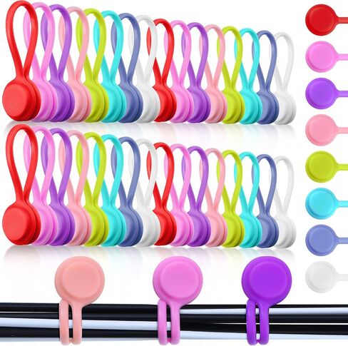 32 Pcs Magnetic Cable Ties 4 Inch Silicone Cable Management Ties Magnet Cord Ties Reusable Cord Clips for Bundling, Organizing, Holding Cable Wire Cord to Fridge Home Car Office, Simple Style in Kuwait