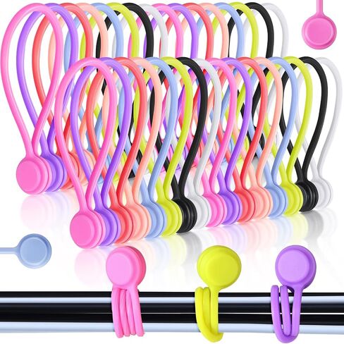 32 Pcs Magnetic Cable Ties 4 Inch Silicone Cable Management Ties Magnet Cord Ties Reusable Cord Clips for Bundling, Organizing, Holding Cable Wire Cord to Fridge Home Car Office, Simple Style in Kuwait