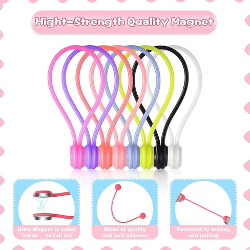 32 Pcs Magnetic Cable Ties 4 Inch Silicone Cable Management Ties Magnet Cord Ties Reusable Cord Clips for Bundling, Organizing, Holding Cable Wire Cord to Fridge Home Car Office, Simple Style in Kuwait