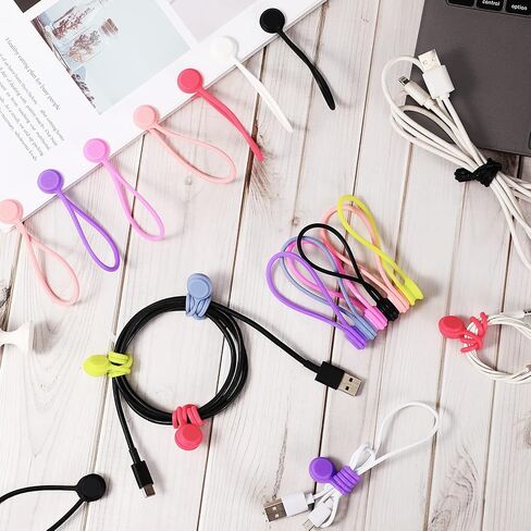 32 Pcs Magnetic Cable Ties 4 Inch Silicone Cable Management Ties Magnet Cord Ties Reusable Cord Clips for Bundling, Organizing, Holding Cable Wire Cord to Fridge Home Car Office, Simple Style in Kuwait