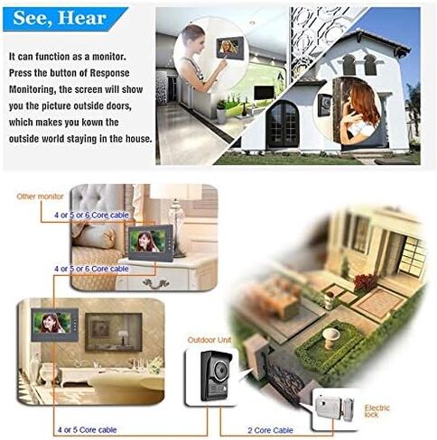 Video Intercom System, Wired 7 Inches Monitor Video doorphone Doorbell System,Video Door Phone HD Camera Kits Support Unlock, Monitoring, Dual-Way Intercom for Villa House Office Apartment in Saudi Arabia