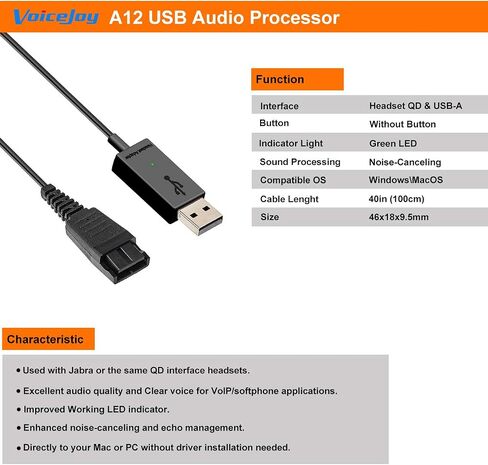 VoiceJoy USB-Y QD Training Cable Compatible with Jabra QD Headsets in Saudi Arabia