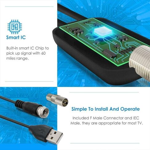 TV Antenna Indoor Digital 4K 1080p Signal Booster 50-80 Mile Range Black in Kuwait