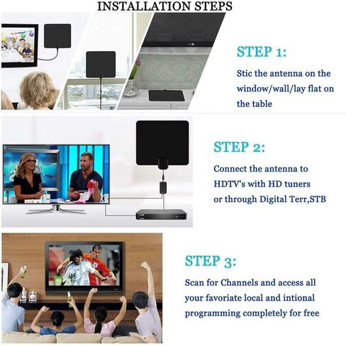 TV Antenna Indoor Digital 4K 1080p Signal Booster 50-80 Mile Range Black in Kuwait