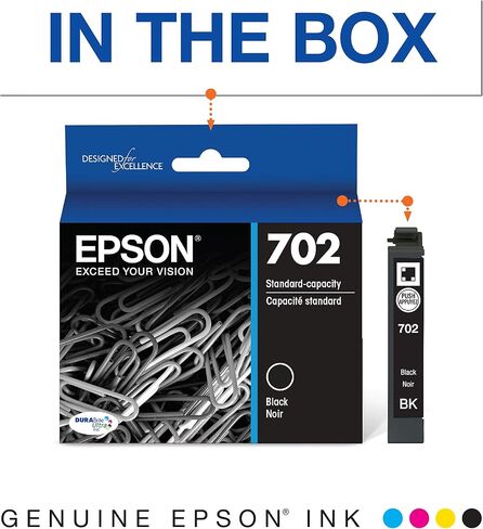 EPSON 702 DURABrite Ultra Ink Standard Capacity Black Cartridge (T702120-S) Works with WorkForce Pro WF-3720, WF-3730, WF-3733 in Kuwait