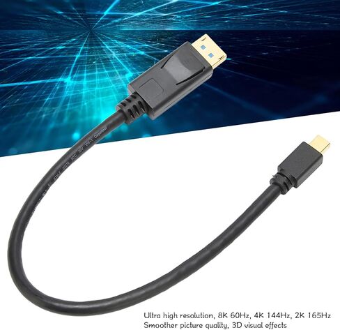 كابل Sanpyl Mini DisplayPort إلى DisplayPort، كابل 8K DP 8K 60HZ 4K 144HZ 2K 165 هرتز 32.4 جيجابت في الثانية 30 سم كابل تمديد Mini Displayport لأجهزة الكمبيوتر المحمول وشاشة الألعاب التلفزيونية in Kuwait