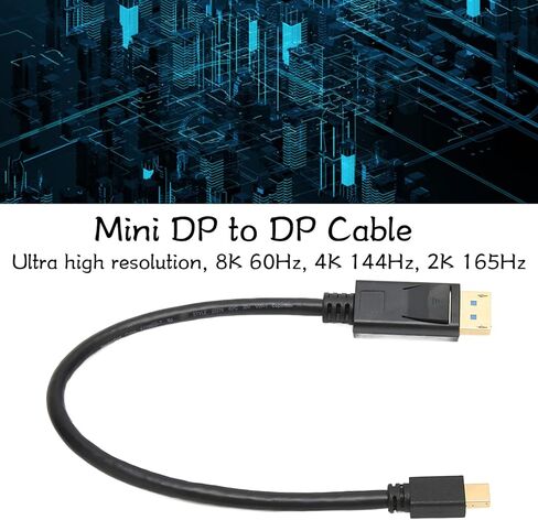 كابل Sanpyl Mini DisplayPort إلى DisplayPort، كابل 8K DP 8K 60HZ 4K 144HZ 2K 165 هرتز 32.4 جيجابت في الثانية 30 سم كابل تمديد Mini Displayport لأجهزة الكمبيوتر المحمول وشاشة الألعاب التلفزيونية in Kuwait