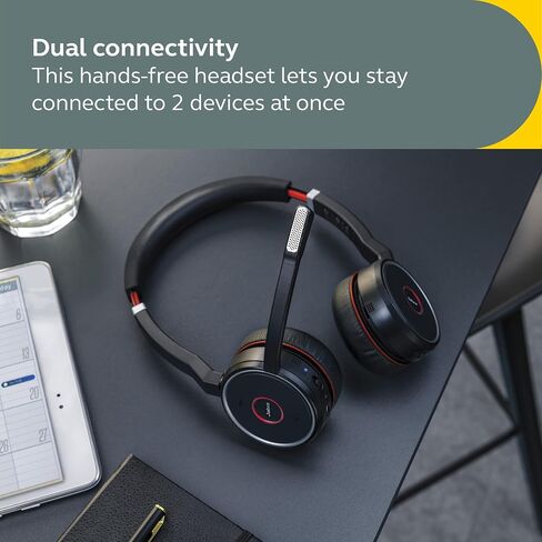 جابرا Evolve 75 SE، Link380a UC حامل ستيريو - سماعة بلوتوث مع ميكروفون عازل للضوضاء، بطارية طويلة الأمد واتصال مزدوج - تعمل مع جميع المنصات الأخرى - أسود in Saudi Arabia