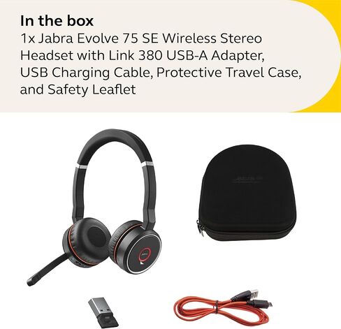 جابرا Evolve 75 SE، Link380a UC حامل ستيريو - سماعة بلوتوث مع ميكروفون عازل للضوضاء، بطارية طويلة الأمد واتصال مزدوج - تعمل مع جميع المنصات الأخرى - أسود in Saudi Arabia