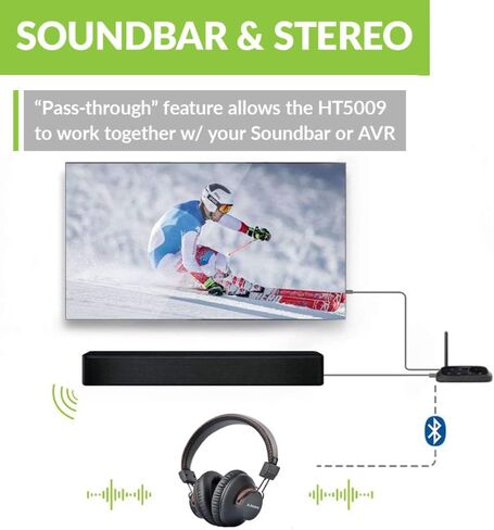 Avantree HT5009 40Hrs Wireless Bluetooth Headphones for TV Watching with Transmitter (Digital Optical RCA AUX), Pass-Through Support, 164ft Long Range, Enhanced Volume for Seniors, No Audio Delay in Kuwait