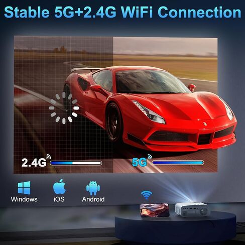جهاز عرض Pericat 5G WiFi Bluetooth، جهاز عرض فيديو محمول خارجي 10000L أصلي 1080P يدعم 4K، جهاز عرض أفلام المسرح المنزلي شاشة 300 بوصة، متوافق مع iOS/Android//PC/TV Stick/PS5 in Kuwait