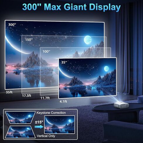 جهاز عرض Pericat 5G WiFi Bluetooth، جهاز عرض فيديو محمول خارجي 10000L أصلي 1080P يدعم 4K، جهاز عرض أفلام المسرح المنزلي شاشة 300 بوصة، متوافق مع iOS/Android//PC/TV Stick/PS5 in Kuwait