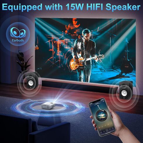جهاز عرض Pericat 5G WiFi Bluetooth، جهاز عرض فيديو محمول خارجي 10000L أصلي 1080P يدعم 4K، جهاز عرض أفلام المسرح المنزلي شاشة 300 بوصة، متوافق مع iOS/Android//PC/TV Stick/PS5 in Kuwait