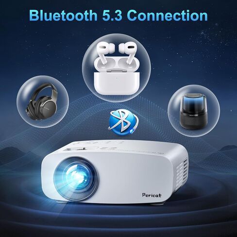 جهاز عرض Pericat 5G WiFi Bluetooth، جهاز عرض فيديو محمول خارجي 10000L أصلي 1080P يدعم 4K، جهاز عرض أفلام المسرح المنزلي شاشة 300 بوصة، متوافق مع iOS/Android//PC/TV Stick/PS5 in Kuwait