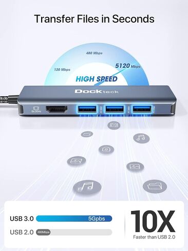8K HDMI USB C HUB, 5-in-1 USB-C Multiport Adapter, Dockteck USB Dock Dongle with 8K 30Hz/4K 120Hz/4K 60Hz HDMI, 100W PD, 3 x USB 3.0 for Steam Deck, MacBook Pro/Air M1, iPad Pro/Air, Surface Pro 7/8/X in Kuwait