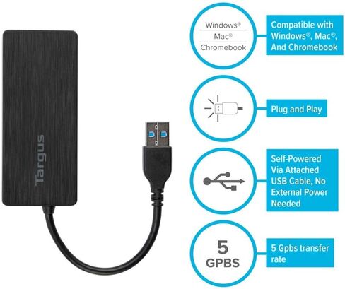 تارجوس، موزع USB 3.0 بـ 4 منافذ (ACH124US)، أسود in Kuwait
