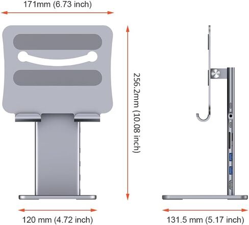 حامل iPad مغناطيسي Qwiizlab مع موزع USB C لجهاز iPad Pro 12.9 بوصة الجيل الثالث/الرابع/الخامس/السادس، دوران 360 درجة، إمالة 80 درجة، قارئات البطاقات، 4K@60 هرتز HDMI، 5 جيجابت في الثانية USB، 60 وات PD، صوت 3.5 مم (مساحة) رمادي) in Kuwait