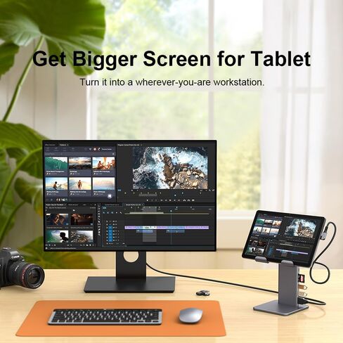 حامل iPad مغناطيسي Qwiizlab مع موزع USB C لجهاز iPad Pro 12.9 بوصة الجيل الثالث/الرابع/الخامس/السادس، دوران 360 درجة، إمالة 80 درجة، قارئات البطاقات، 4K@60 هرتز HDMI، 5 جيجابت في الثانية USB، 60 وات PD، صوت 3.5 مم (مساحة) رمادي) in Kuwait