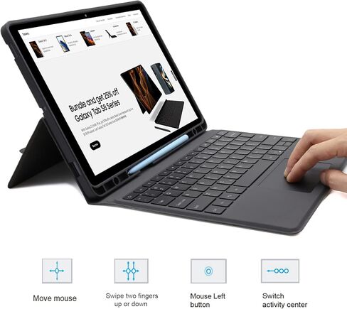 حافظة لوحة المفاتيح لجهاز سامسونج جالاكسي تاب S8 بلس/S7 FE/S7 بلس 12.4 بوصة - غطاء لوحي قابل للطي للوحة المفاتيح اللاسلكية الذكية التي تعمل باللمس - لوحة مفاتيح بإضاءة خلفية مع مسند لجهاز تاب S8+ / S7 FE/ S7+ أسود in Kuwait