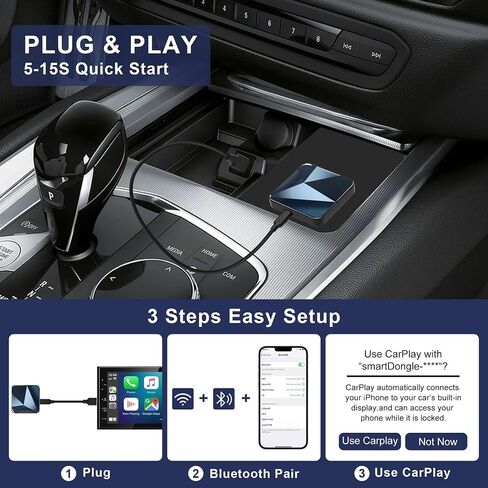 Wireless CarPlay Adapter Dongle for iPhone - Wireless Dongle for Factory Wired CarPlay Cars from 2017, Fit for USB C and A, Plug and Play, Auto Connection in Saudi Arabia