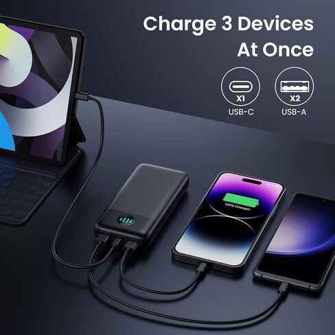 شاحن محمول Yacikos بقدرة 33800 مللي أمبير في الساعة، PD 3.0A USB-C لإدخال وإخراج بنك الطاقة، 3 مخارج شاحن احتياطي لحزمة البطارية متوافق مع iPhone 14/13، Android، Samsung Galaxy، Nexus، Google LG OnePlus والمزيد in Kuwait