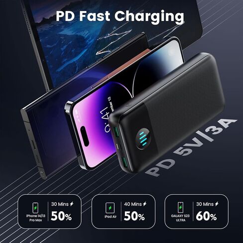 شاحن محمول Yacikos بقدرة 33800 مللي أمبير في الساعة، PD 3.0A USB-C لإدخال وإخراج بنك الطاقة، 3 مخارج شاحن احتياطي لحزمة البطارية متوافق مع iPhone 14/13، Android، Samsung Galaxy، Nexus، Google LG OnePlus والمزيد in Kuwait