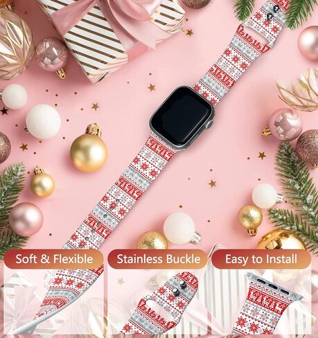 Holidays Watch Band Compatible with Apple Watch 38mm 40mm 41mm 42mm 44mm 45mm 49mm for Women Men, Stylish Funny Xmas Printed Replacement Strap for iWatch Ultra SE 9 8 7 6 5 4 3, M/L in Kuwait