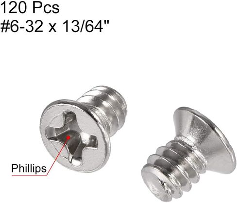 uxcell #6-32 x 13/64" Phillips Flat Head Screws Fastener Silver Tone for Laptop PC TV Fan Switch 120pcs in Saudi Arabia