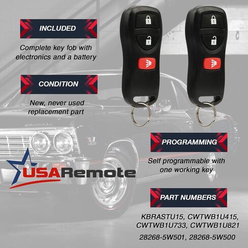 جهاز تحكم عن بعد للدخول بدون مفتاح يناسب Nissan Altima Maxima 350Z Armada Quest Sentra / Infiniti EX35 FX35 FX45 G35 I35 Q45 QX56 (KBRASTU15)، مجموعة من 2 in Kuwait