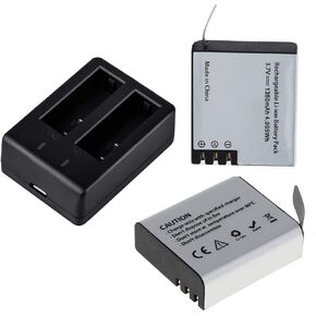 بطارية كاميرا Xilecam Action، بطارية 3.7 فولت 2 × 1350 مللي أمبير في الساعة مع مجموعة شاحن بطارية مزدوجة متوافقة مع معظم الكاميرات المقاومة للماء في السوق (البطارية) in Kuwait