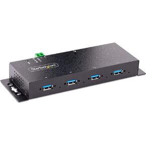 StarTech.com 4-Port Industrial USB 3.0 5Gbps Hub - Rugged USB Hub w/ESD and Surge Protection - DIN/Wall/Desk Mountable USB-A Hub - USB Expander w/Locking Ports, Heavy Duty (5G4AINDNP-USB-A-HUB)