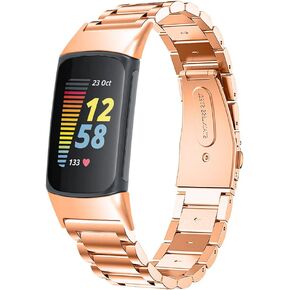 TenCloud Bands Compatible with Fitbit Charge 6/Charge 5 Activity Tracker Solid Stainless Steel Women Men Wristband Metal Watch Link Band for Charge 6