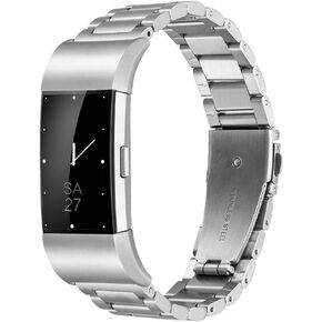 سوار معصم Fitbit Charge 2، سوار ساعة ذكي بديل من الفولاذ المقاوم للصدأ مع مشبك قابل للطي بزر مزدوج لـ Fitbit Charge 2 (فضي + ذهبي) in Kuwait