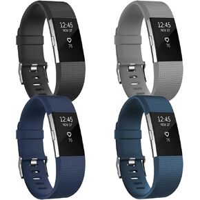 4 قطع من أساور Fitbit Charge 2، أساور معصم رياضية من السيليكون للياقة البدنية للنساء والرجال مقاس كبير (أسود + أزرق داكن + رمادي داكن + أزرق داكن) in Kuwait