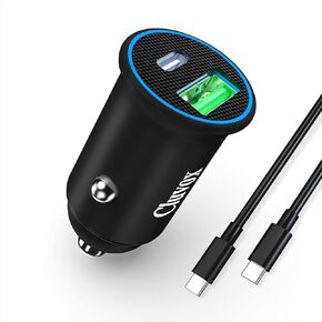 Cluvox USB C Fast Car Charger, 25W PD&QC 3.0 Dual Port Compatible for iPhone 15 Pro Max/Samsung Galaxy S23/S22/S21/S20/Plus/Ultra/Note 20/10 Mini All Metal Flush Fit Car Adapter with 3.3ft Type C Cord in Kuwait