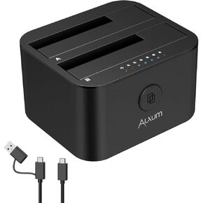 الكسوم قاعدة شحن القرص الصلب USB C وUSB A، بمنفذين USB 3.0 الى ساتا مع وظيفة استنساخ بدون اتصال لهارد ديسك SSD مقاس 2.5 انش و3.5 انش، مزودة بكبلين USB A وUSB C in Kuwait