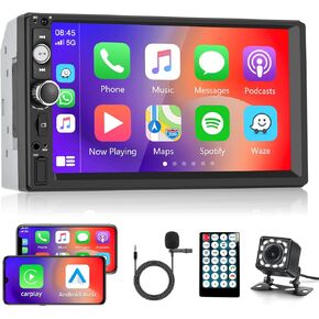 7 Inch Double Din Car Stereo Apple CarPlay & Android Auto 1024 * 600 HD Touchscreen Car Radio Receiver with Mirror Link, Bluetooth, Backup Camera, Remote, AM/FM, USB AUX RCA