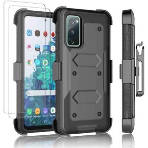Njjex Case for Samsung Galaxy S20 FE 5G, for Samsung S20 Fan Edition Case W/Tempered Glass Screen Protector [2 Pack], [Nbeck] Heavy Duty Locking Swivel Holster Belt Clip Kickstand Hard Cover [Green]