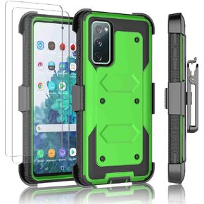 حافظة Njjex لهاتف Samsung Galaxy S20 FE 5G، حافظة Samsung S20 Fan Edition مع واقي شاشة من الزجاج المقسى [عبوة من قطعتين]، [Nbeck] غطاء صلب بمشبك حزام دوار عالي التحمل [أخضر] in Kuwait