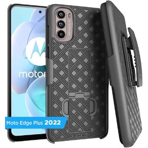 Rome Tech Belt Clip Phone Case for Motorola Edge Plus 2023 / Edge 40 Pro - Shell Holster Combo - Rugged Cover with Kickstand Compatible with Moto Edge Plus 2022 - Black
